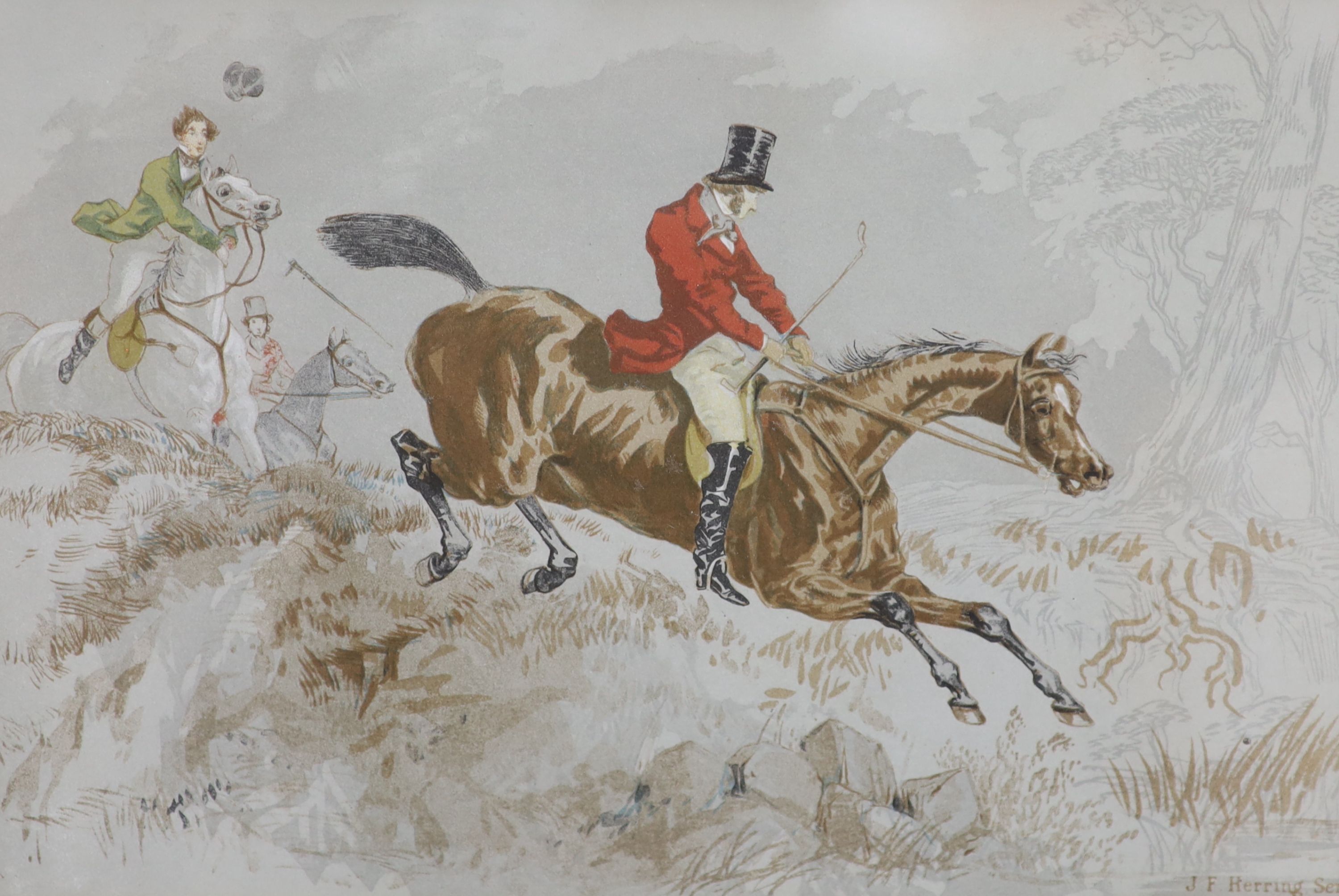 After Herring Snr., a set of four chromolithographs, Hunting scenes, 18 x 26cm